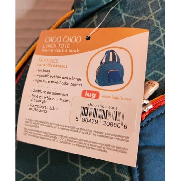 Lug Lunch Tote New tag ChooChoo Elephant  design Teal Green Yellow Orange Zipper - Picture 8 of 8